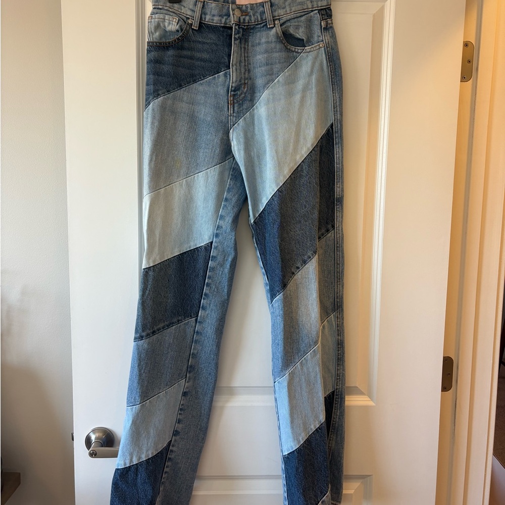 REVICE Blue and Gray Patchwork Women Jeans